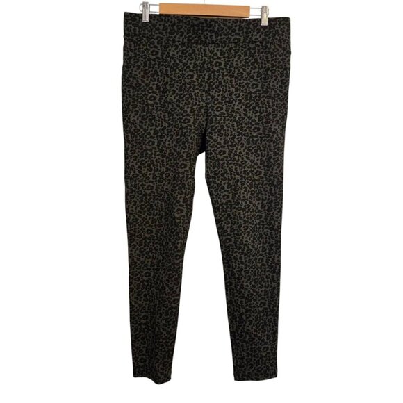 LOFT Womens Large Leggings Gray Black Leopard Animal Print Stretch Pull On Pants - Picture 2 of 7